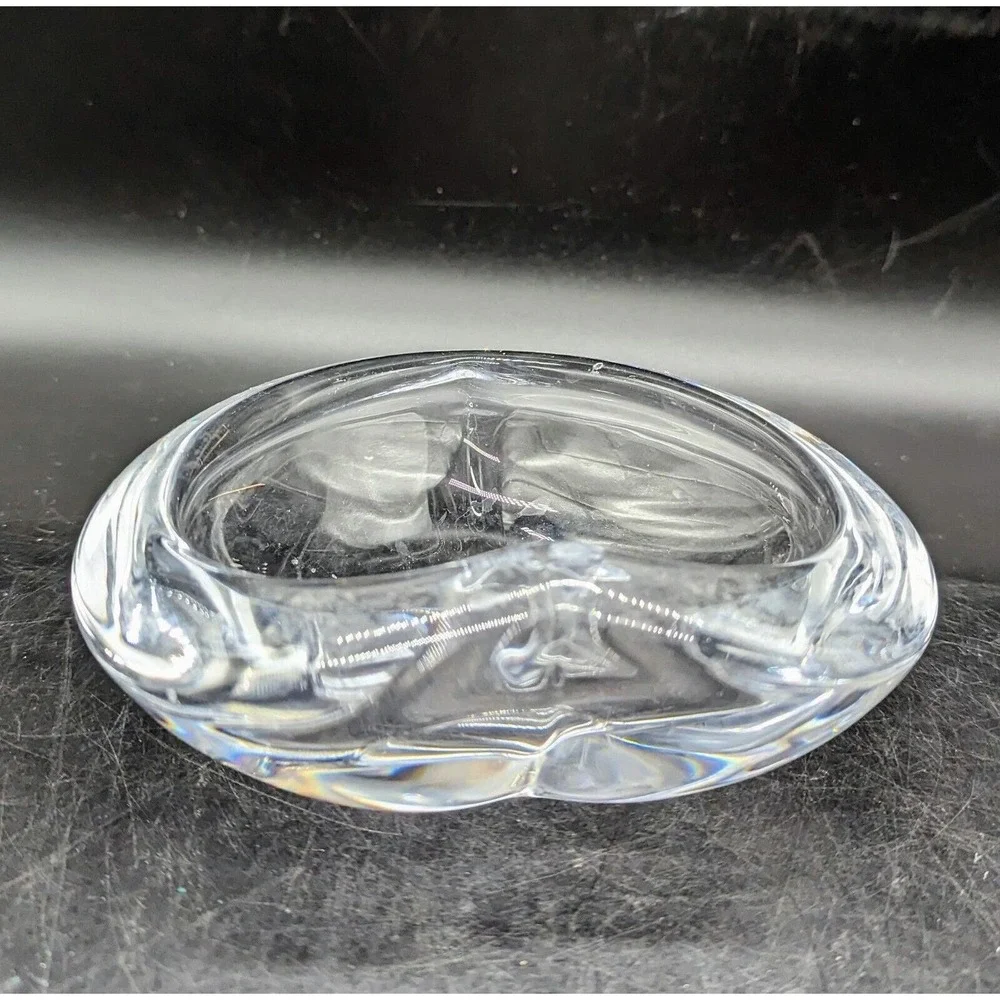 Vintage Orrefors Heart Shaped Crystal Trinket Dish Ring Holder Home Decor Singed